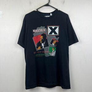Vtg 90s Malcom X T Shirt Single Stitch By Any Means Necessary Hip Hop Size L